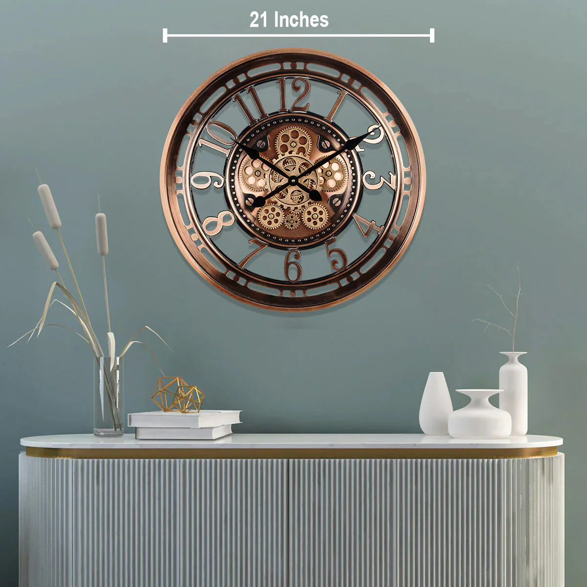 Minute Master Luxury Designer Wall Clock With Moving Gear Mechanism Buy Wall Clock Online - Rose Gold (Steel Body) - Image 2