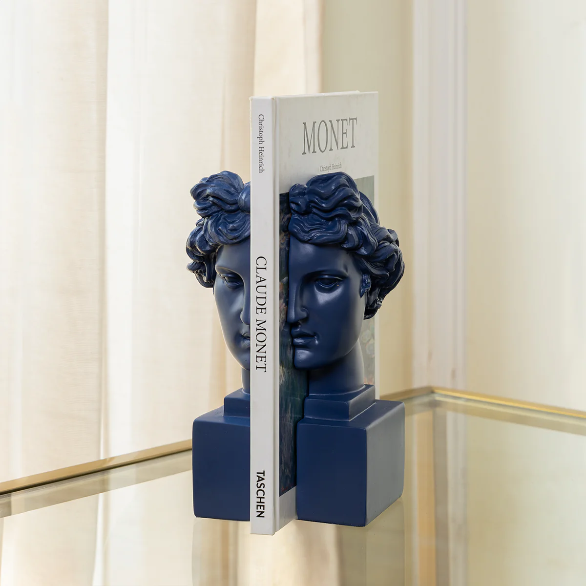 Modern Apollo Bookend For Books - Pair (Navy Blue)