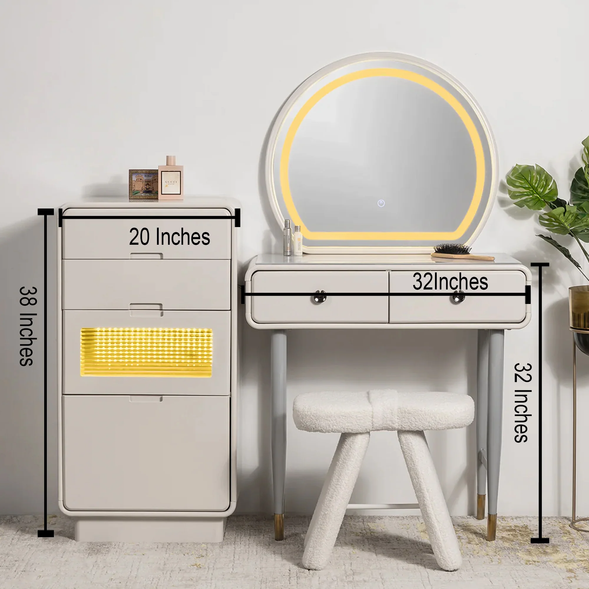 Mystic Meridian  Dressing Table & Vanity Set With Mirror & Poof Chair - Image 3