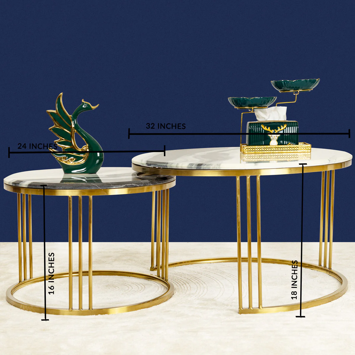 The Mystique Tube Set of 2 Nesting Coffee Table - Gold (Stainless Steel) (Panda Stone) - Image 2