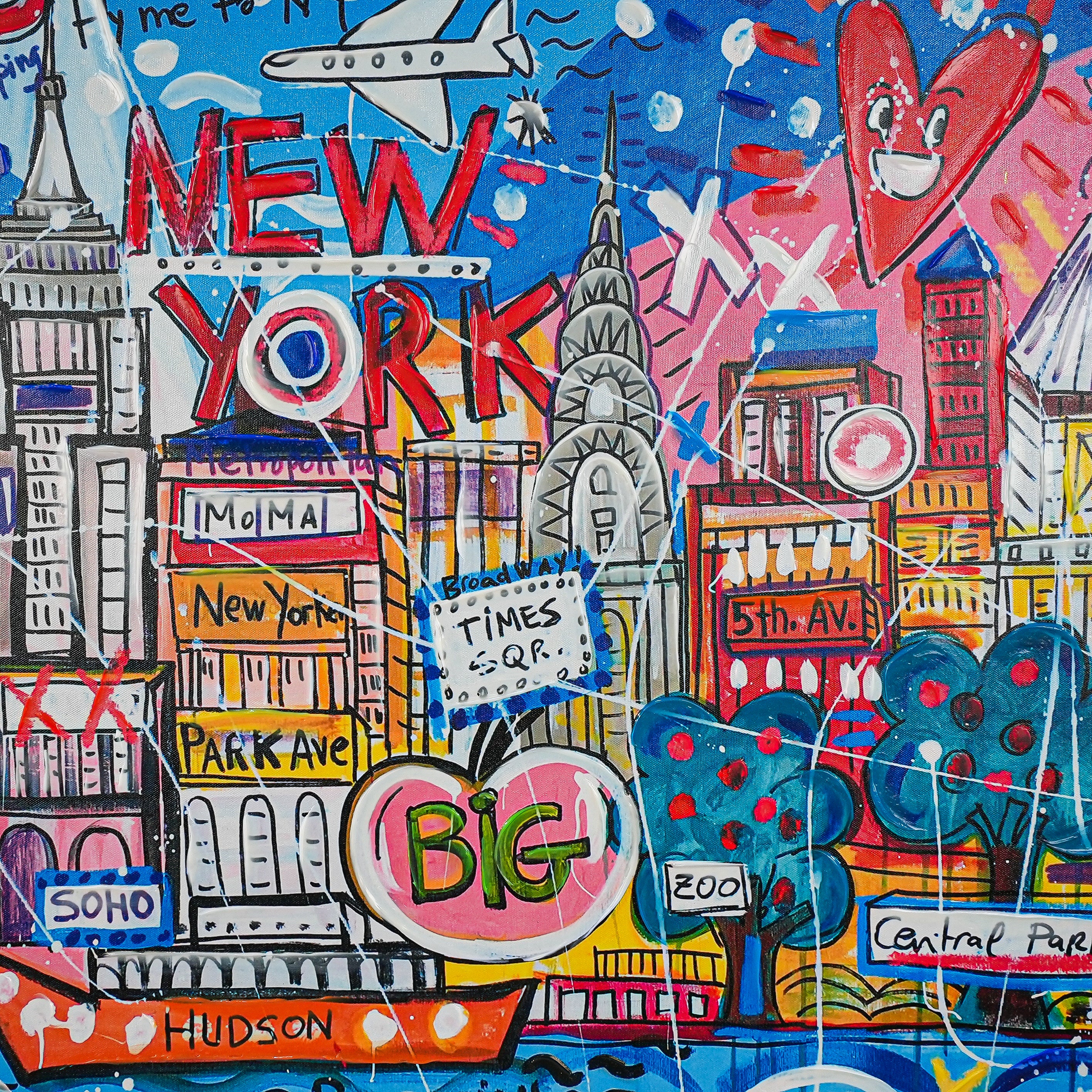 NYC Neon Love: A Vibrant Tribute to Manhattan’s Icons by Mercedes Lagunas 100% Hand Painted Wall Painting (With Outer Floater Frame frame) (35.5 x 47 Inches ) - Image 4