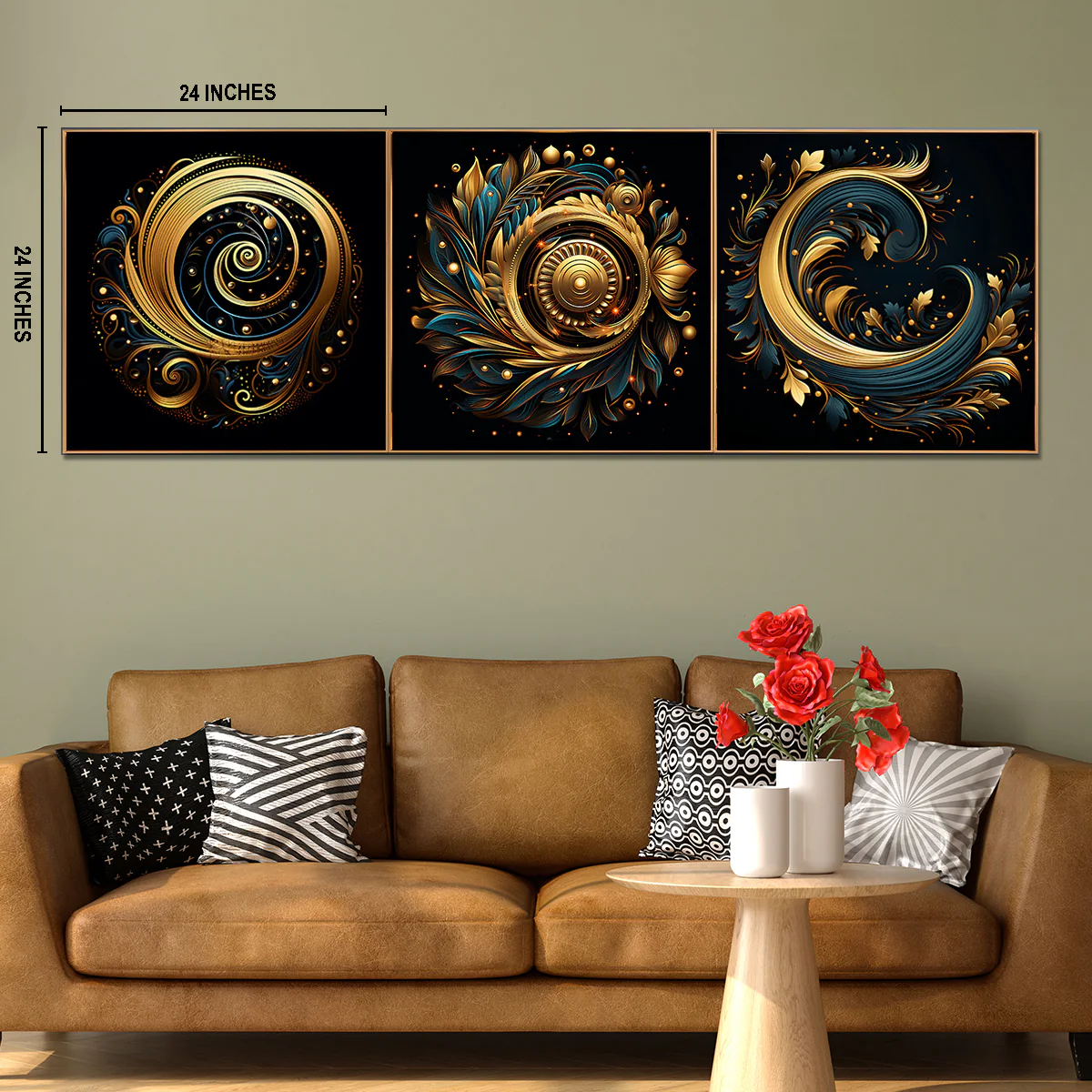 Ornate Swirls Canvas painting for Home - Set Of 3 - Image 2