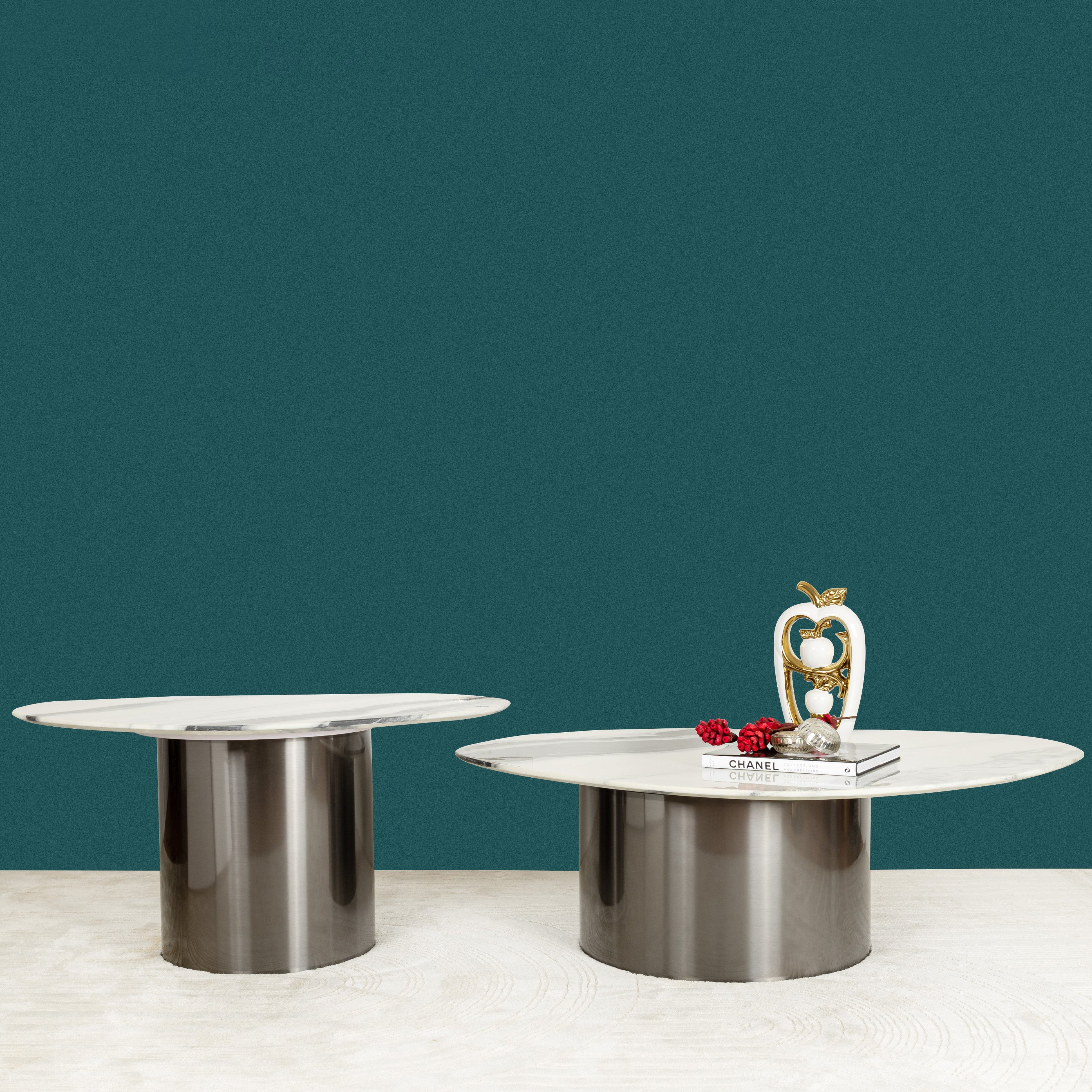 Panda Stone Centre Table (Black) - Set of 2 (Stainless Steel) - Image 2