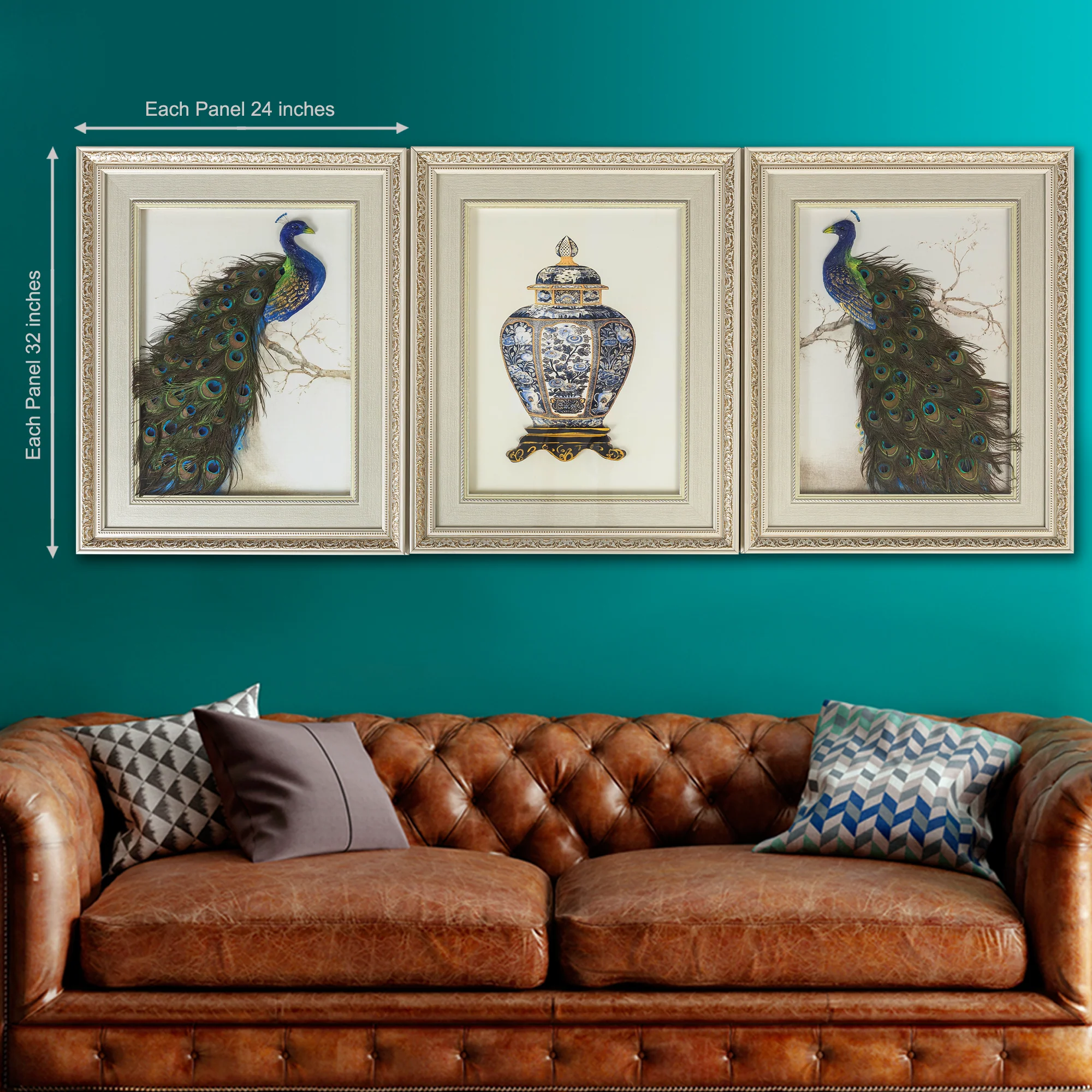 Peacock Symphony Wall Decoration Shadow Box - Set of 3 - Image 2
