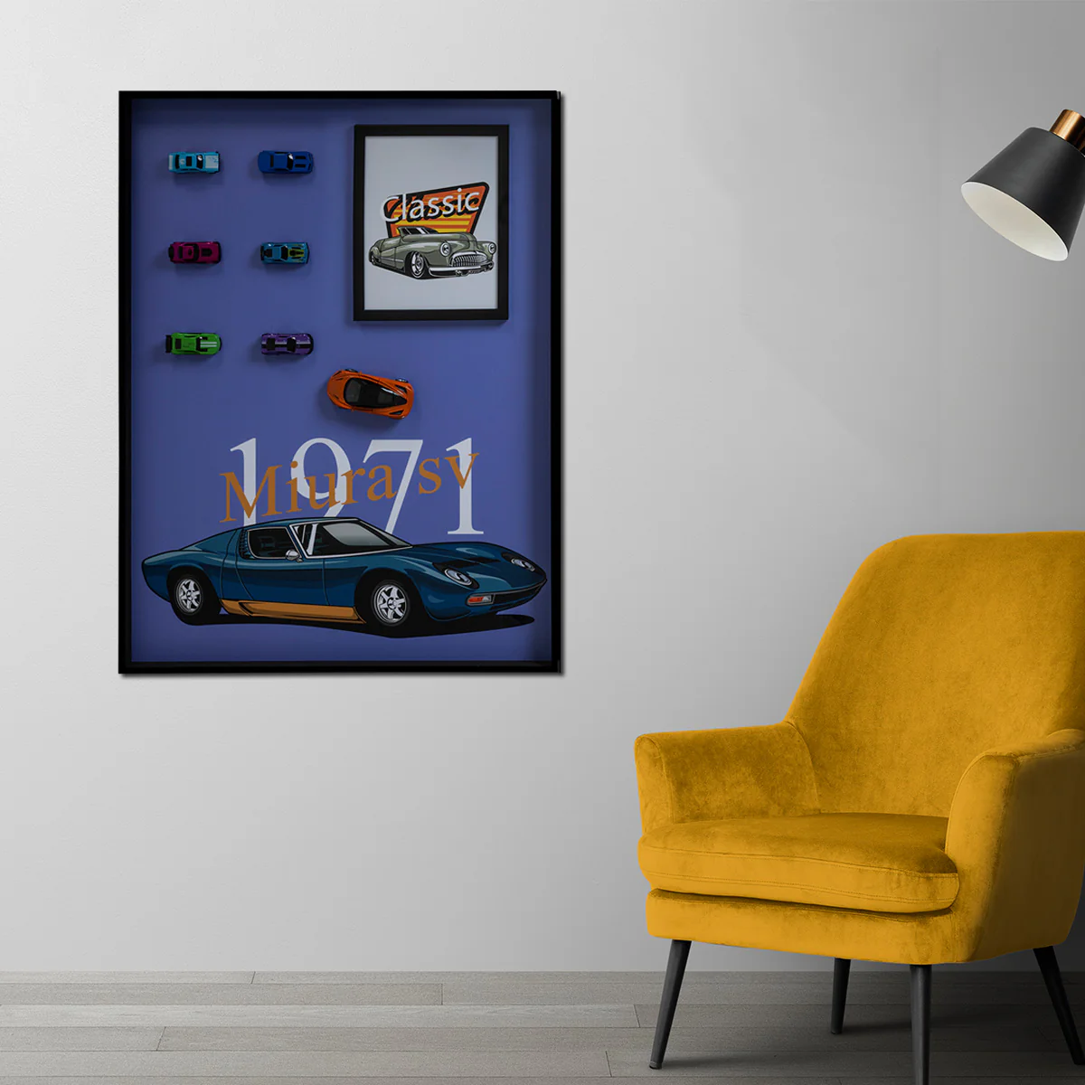 Vintage Race Car Shadow Box Wall Decoration Piece - Blue - Image 3