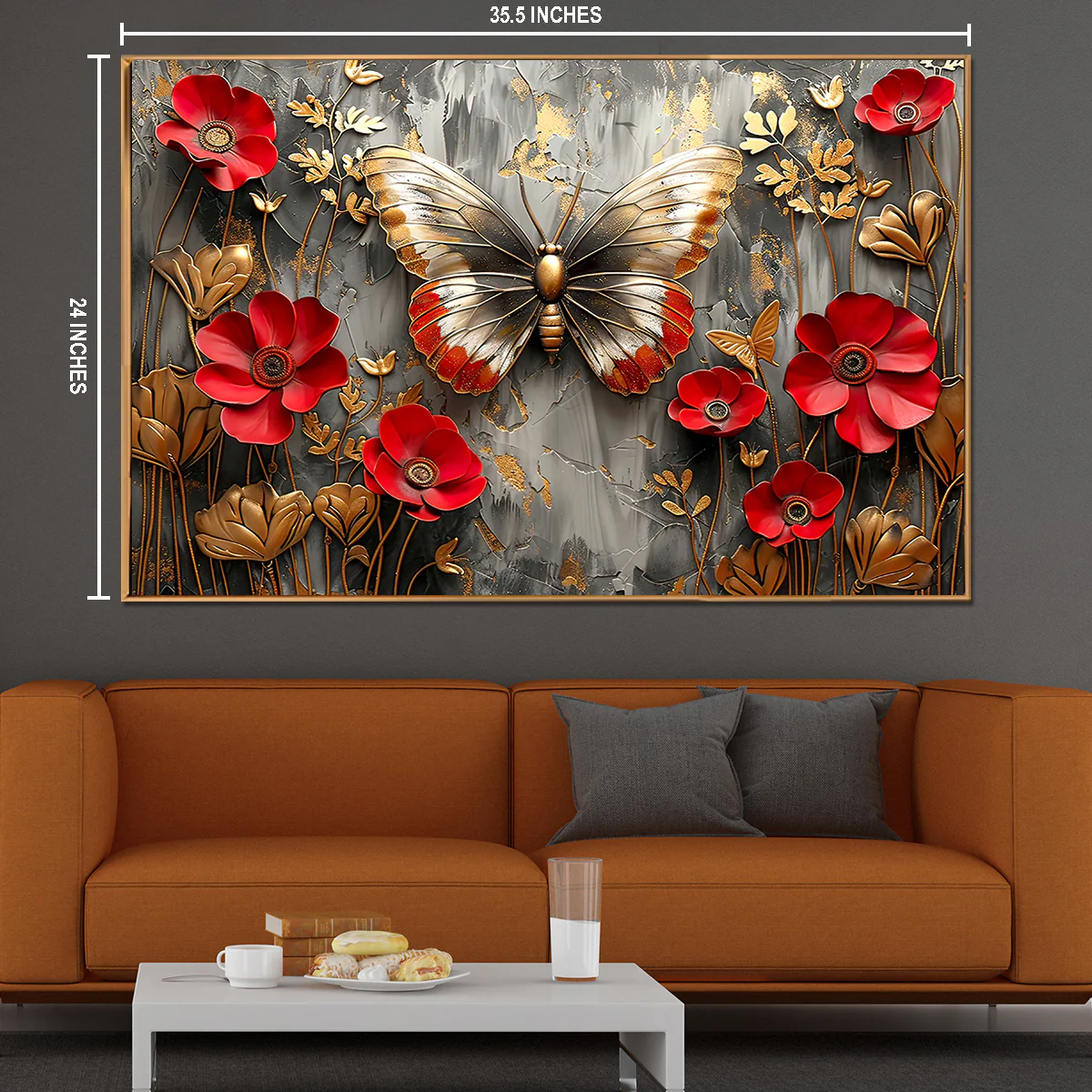Red Bloom Butterfly Framed Canvas Art Paintings - Image 2