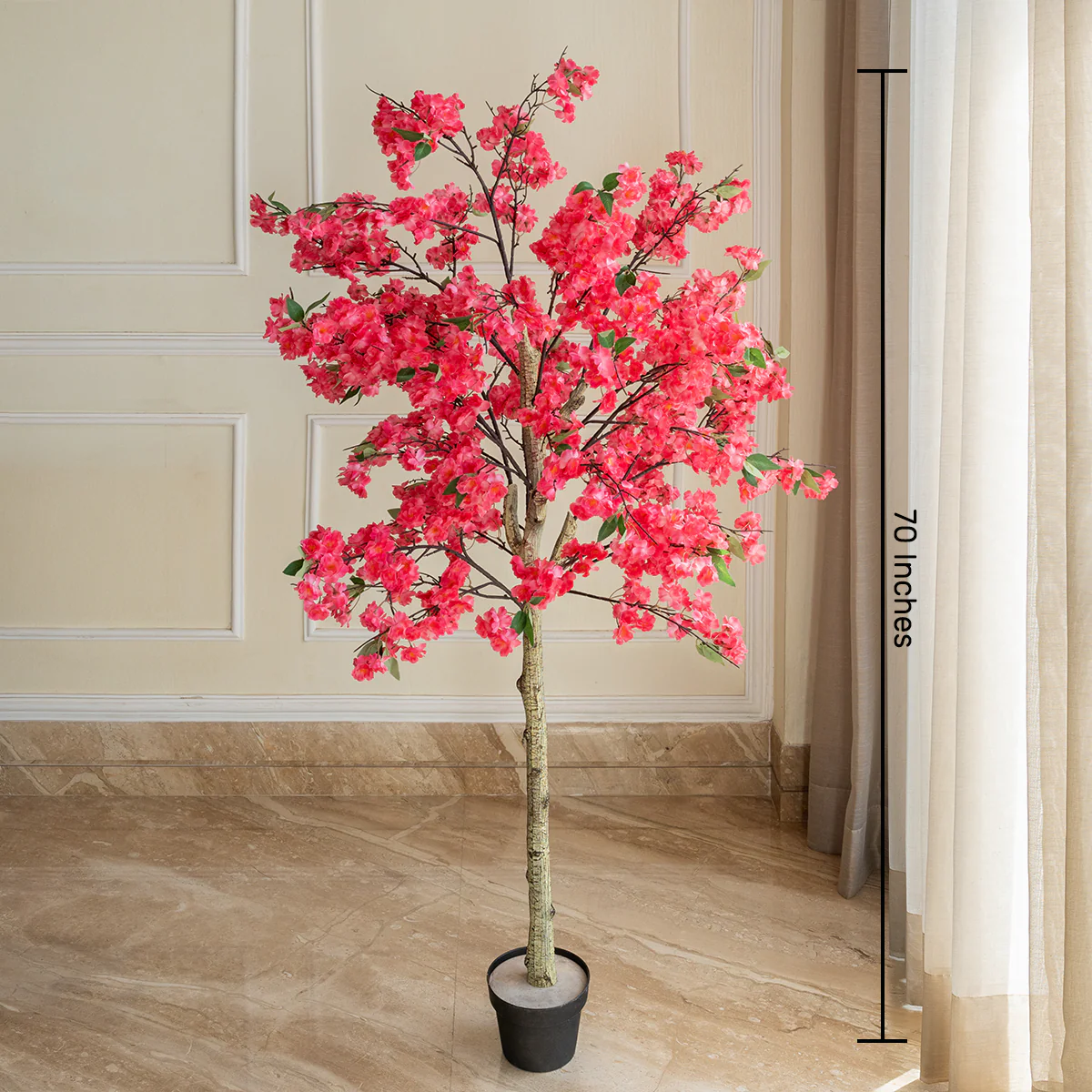 Red Cherry Blossom Mirage Artificial Plant For Home - 6 Feet (Natural Feel) - Image 2
