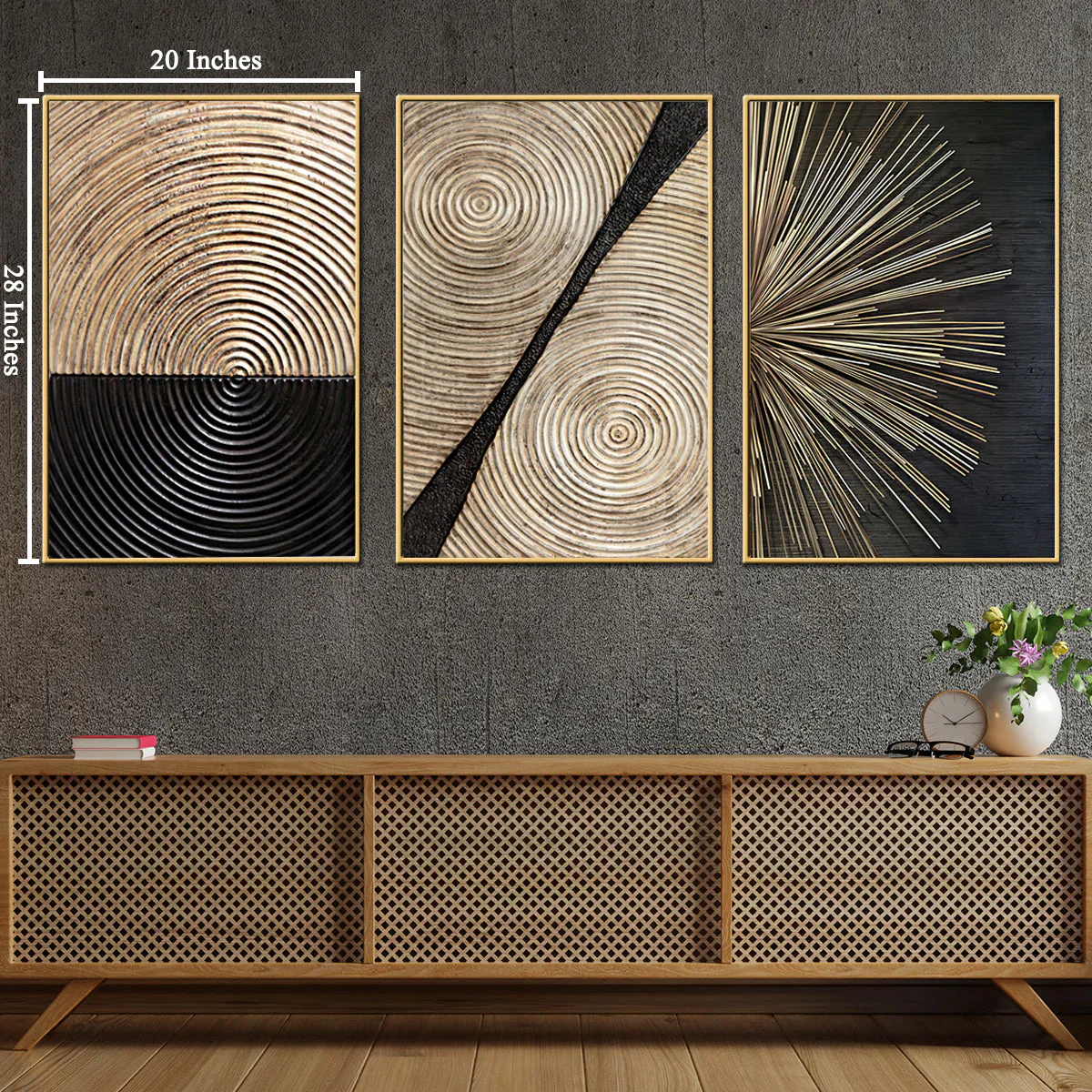 Rising Sun Crystal Glass Painting - Set of 3 (Black & Gold) - Image 2