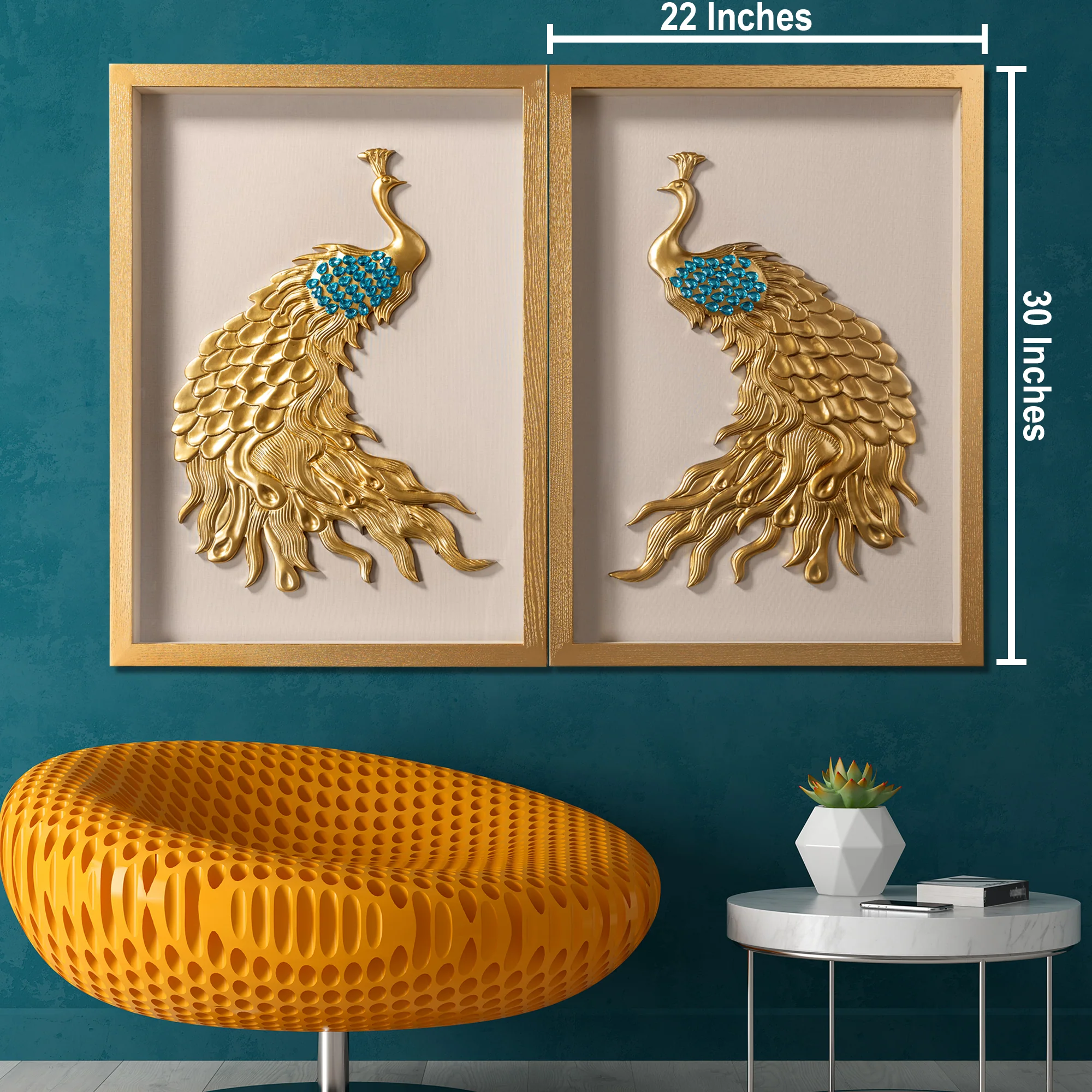 Royal Golden Peacock Shadow Box for Wall Decoration - Set of 2 - Image 2