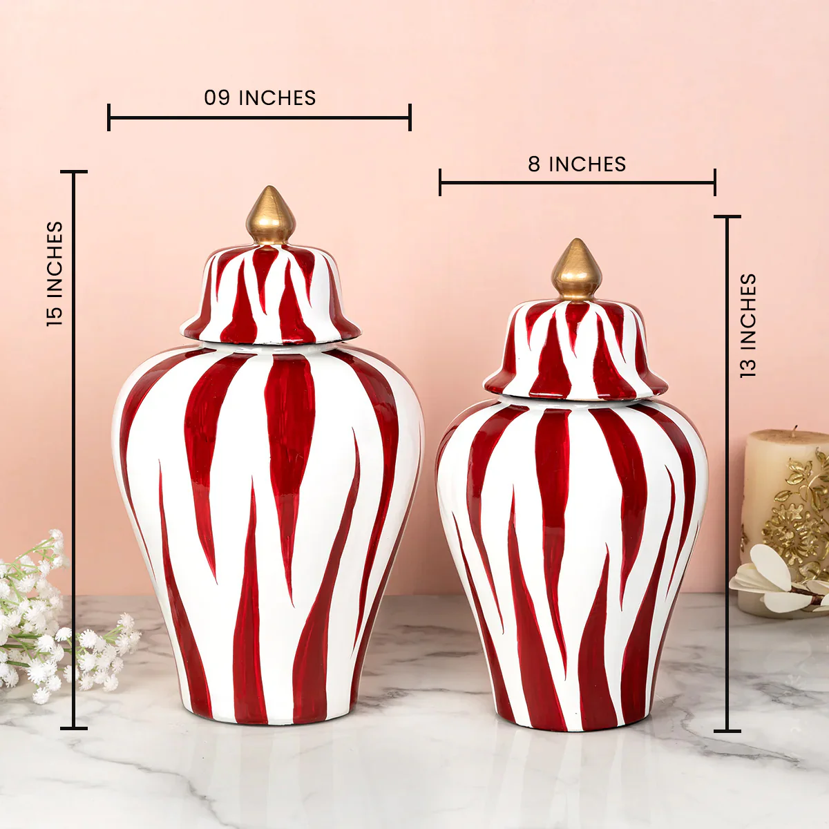 Ruby Wave Ceramic Vases & Decorative Showpiece - Set Of 2 - Image 2
