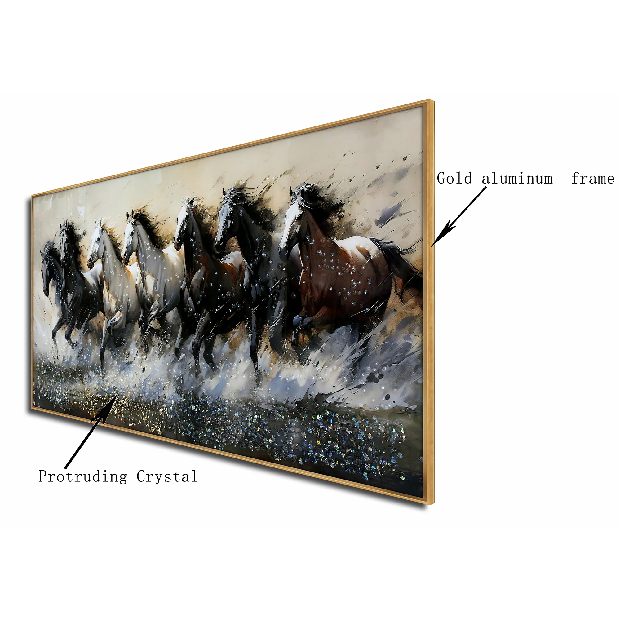 Seven Running Horses Wild Crystal Glass Painting - Image 3