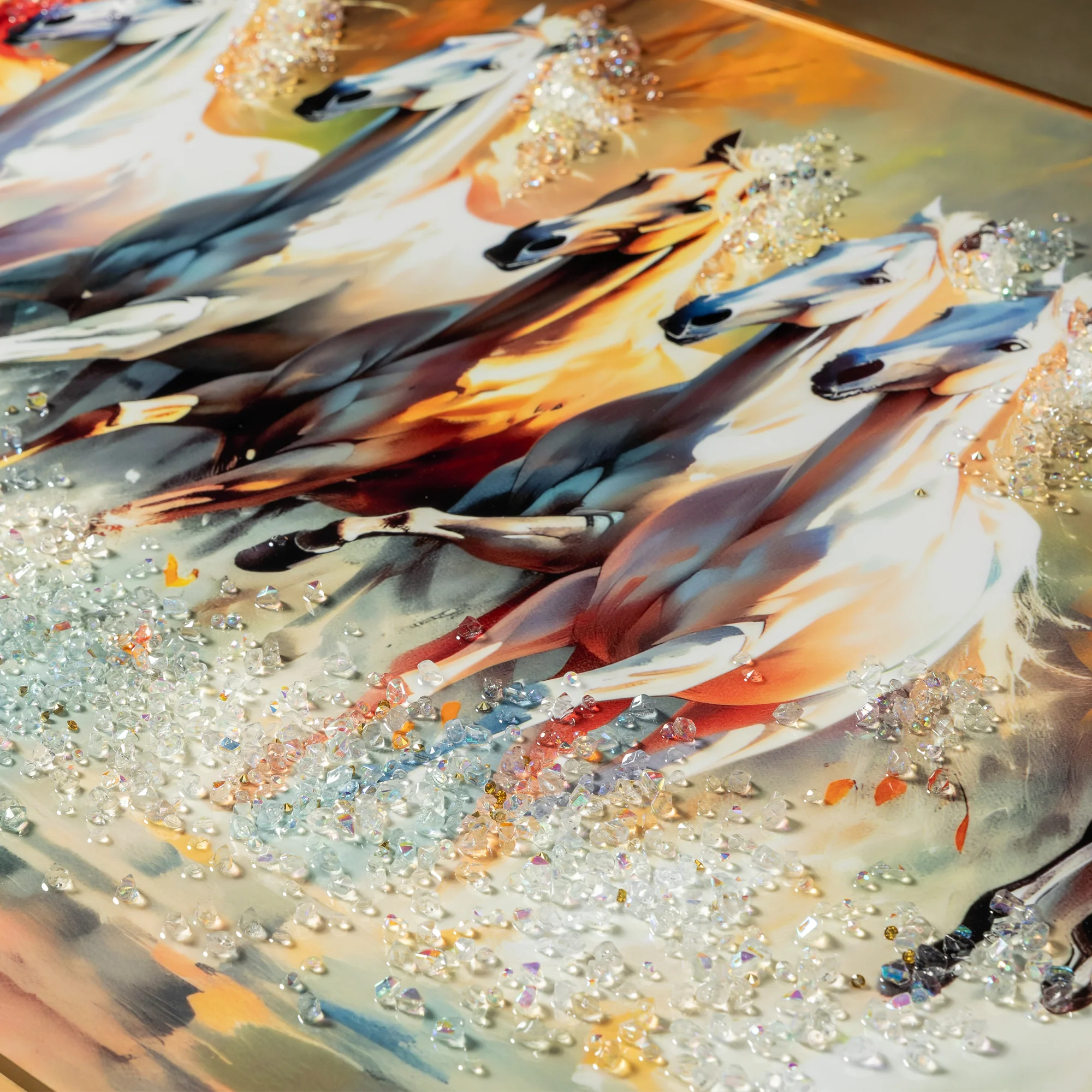 Seven Running Horses Whisper in the Wind Crystal Glass Painting for Wall Art - Medium - Image 3