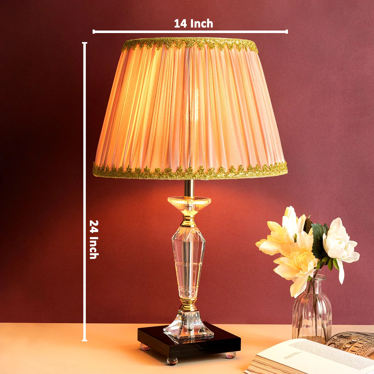 Slick & Sleek Classic Stainless Steel Crystal Lamp with Fabric Shade - Image 3