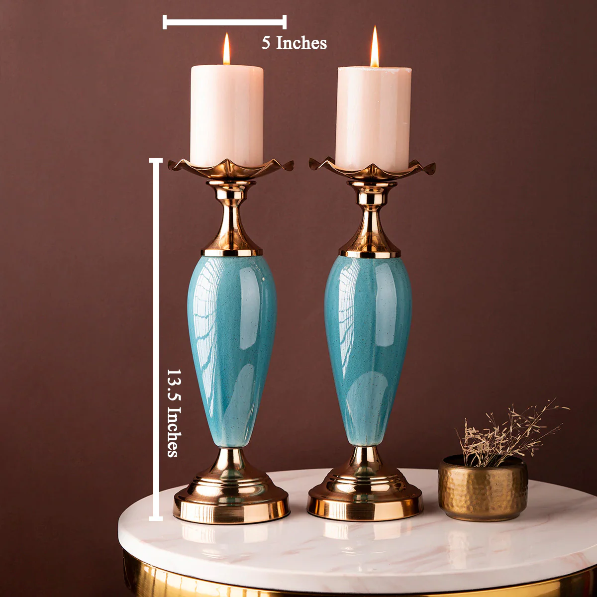 The Colonial Jade and Gold Decorative Candle Stand - Set of 2 - Image 3