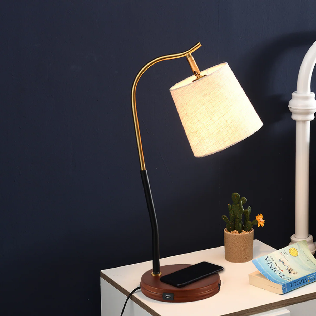 The Fish Hook Study and Side Table Wireless Charging Lamp - Image 2