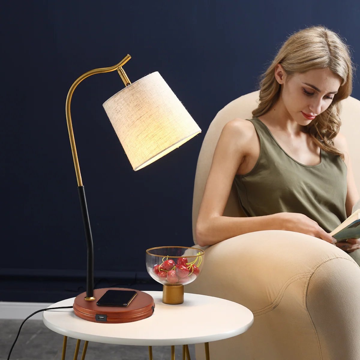 The Fish Hook Study and Side Table Wireless Charging Lamp - Image 3