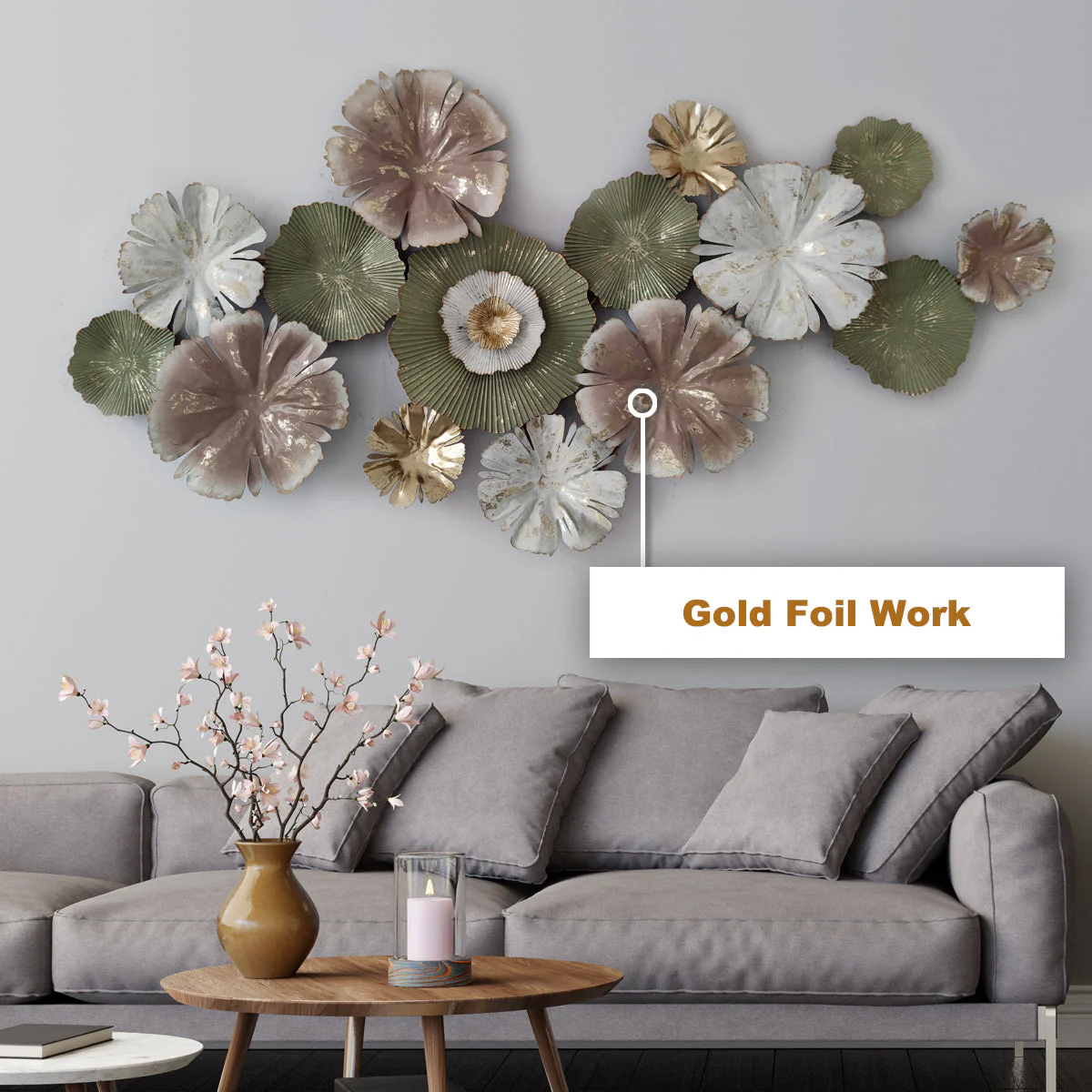 The Floral Ecstasy Metal Art Wall Decoration - Gold Foil Work - Image 3