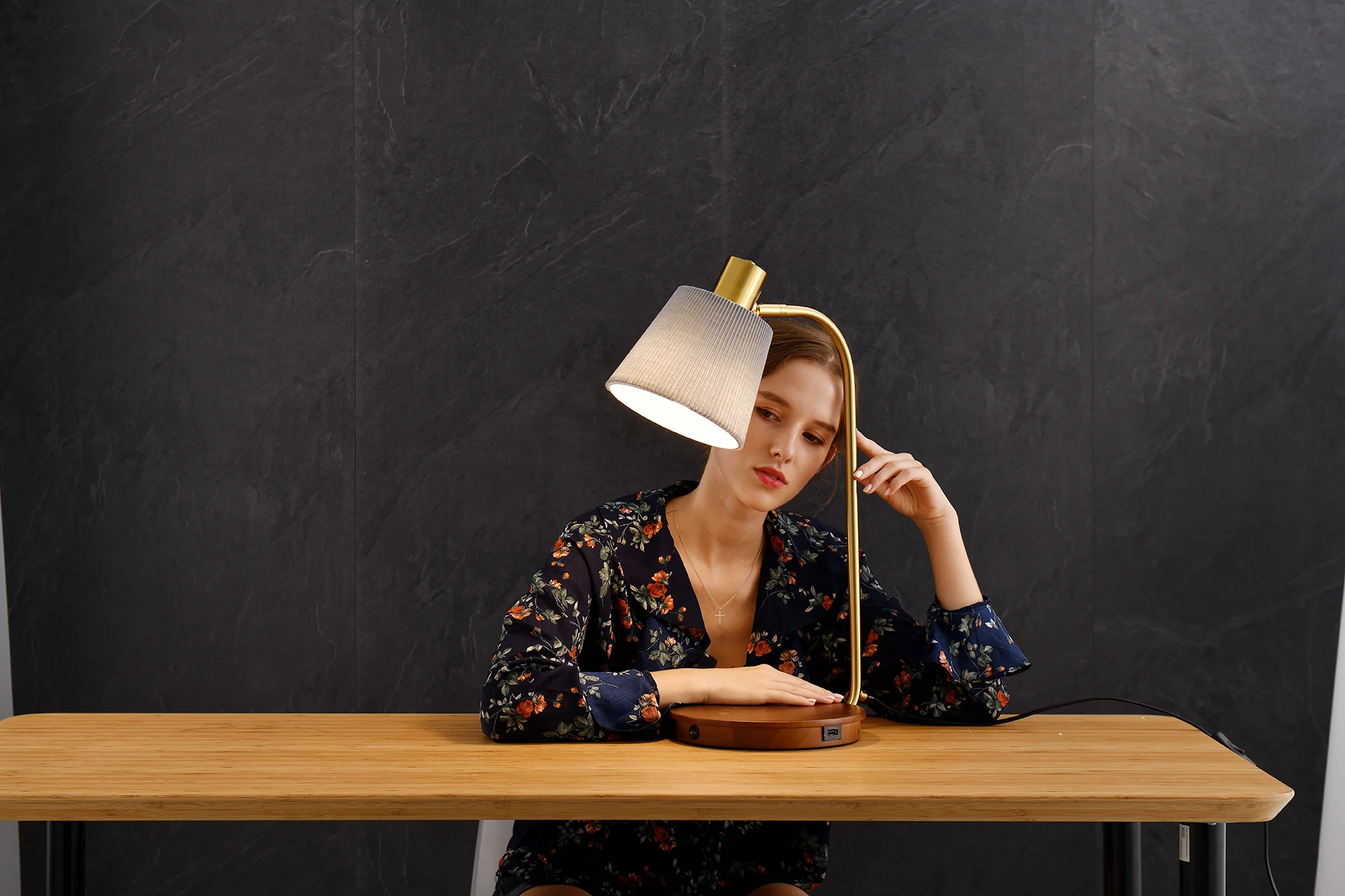 The French Burgundy Desk and Side Table Lamp (With Wireless Charging) - Image 4