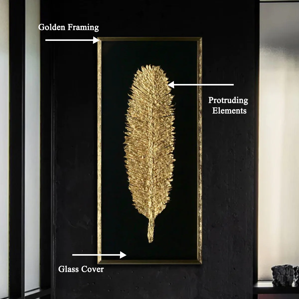The Golden Glittered Feather Shadow Box Wall Decoration Piece - Image 2