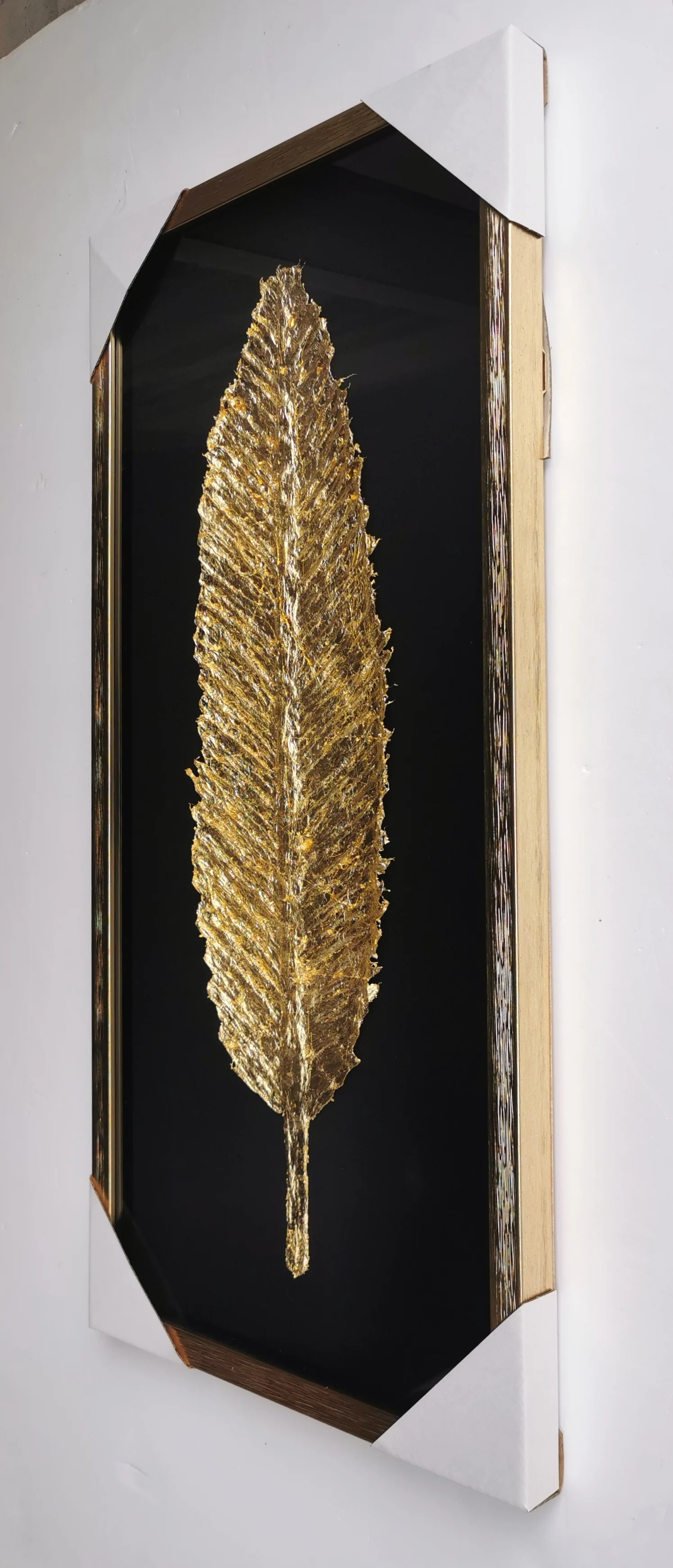 The Golden Glittered Feather Shadow Box Wall Decoration Piece - Set of 2 - Image 4