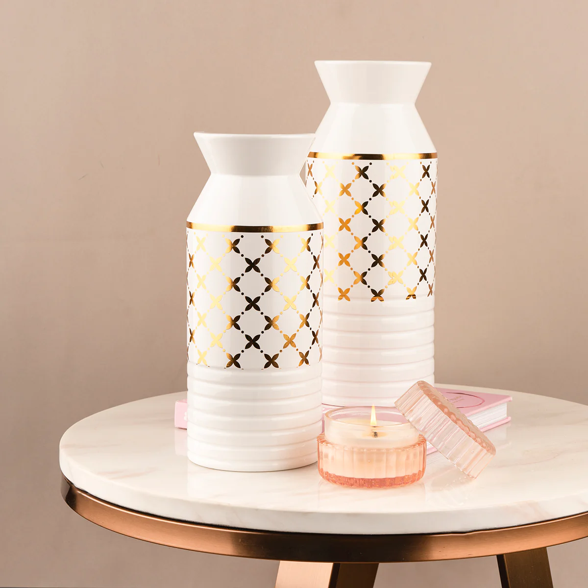 The Golden Mystique Lattice Decorative Ceramic Vase - Pair