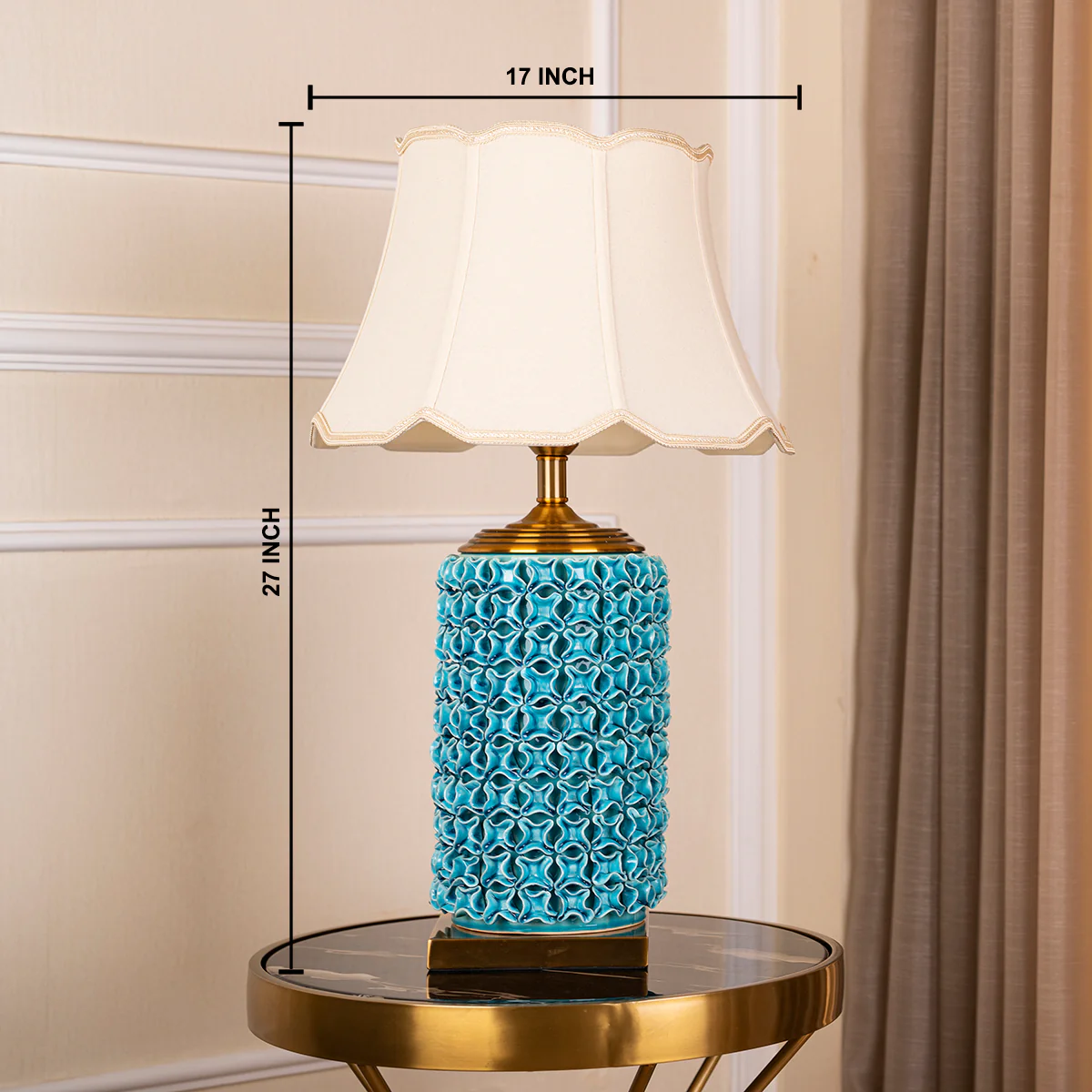 The Green and Gold Italian Mesh Decorative Ceramic & Stainless Steel Table Lamp - Image 3