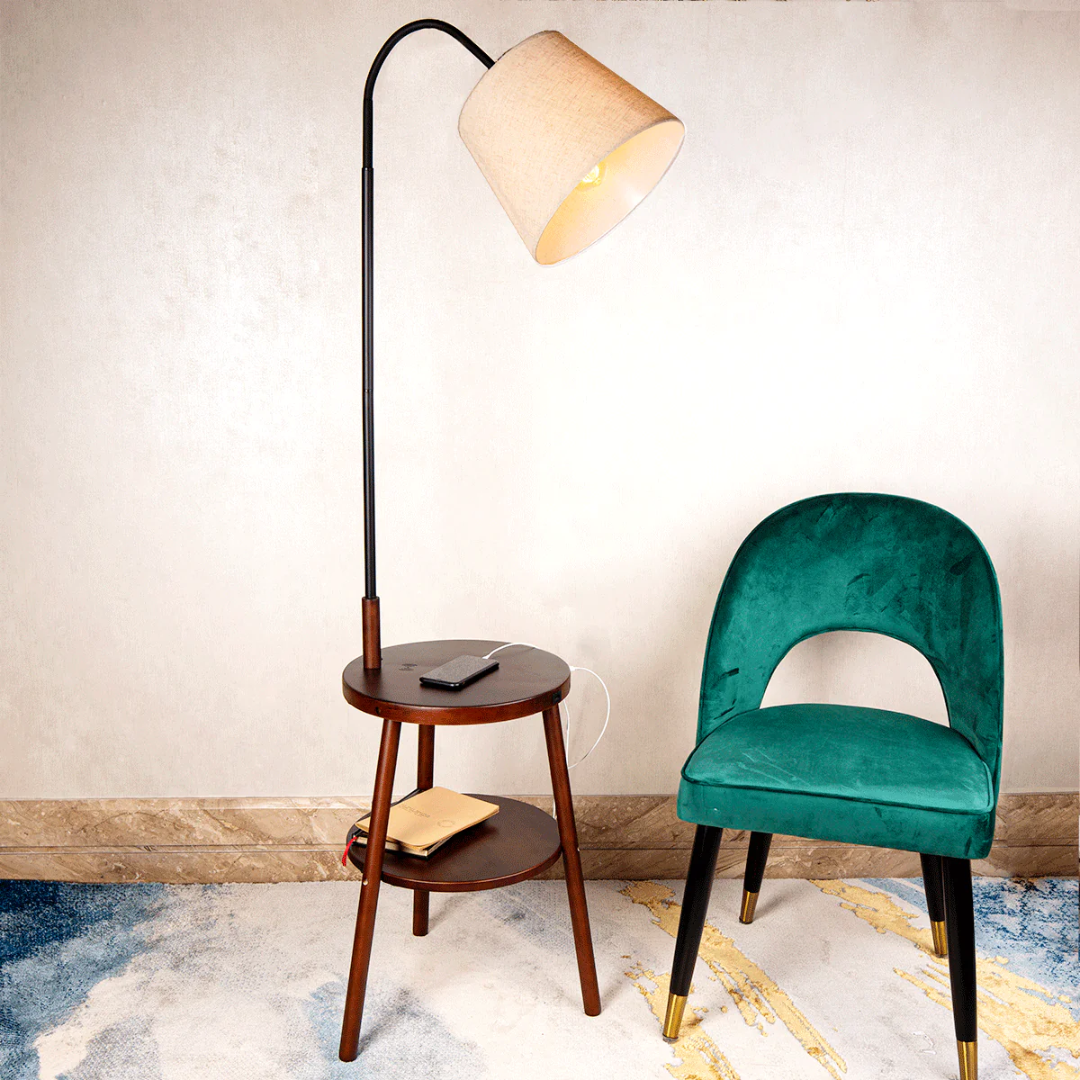 The Northern Lights Floor Lamp and Accent Table - Walnut (Includes USB Charger) - Image 4
