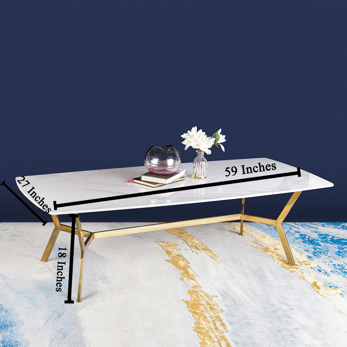 The Roman Rectangular Marble Coffee Table - ROSE GOLD (Stainless Steel) - Image 4