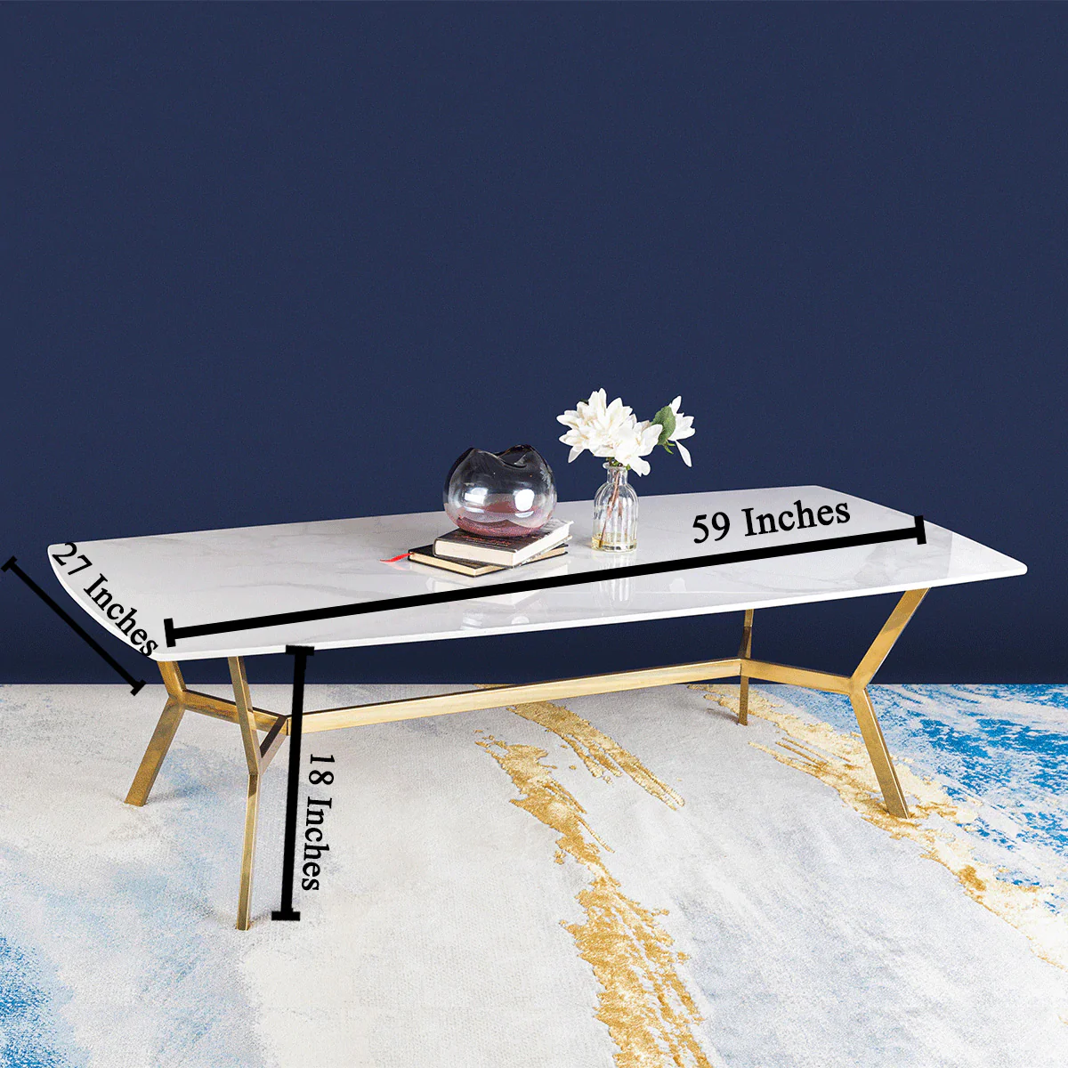 The Roman Rectangular Marble Coffee Table - GOLD (Stainless Steel) - Image 2
