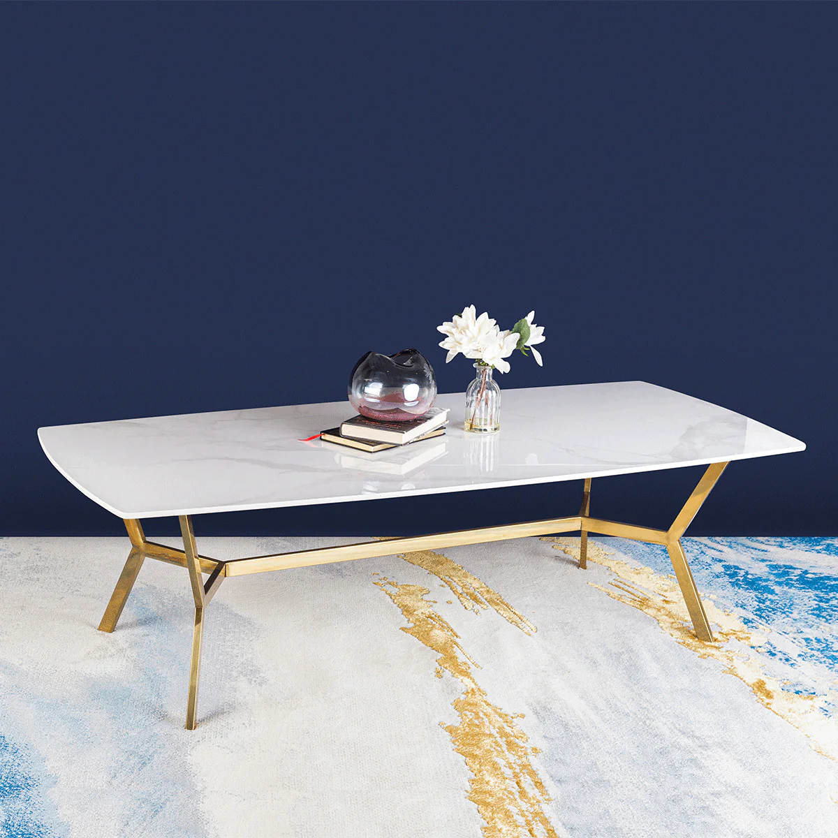 The Roman Rectangular Marble Coffee Table - GOLD (Stainless Steel) - Image 4
