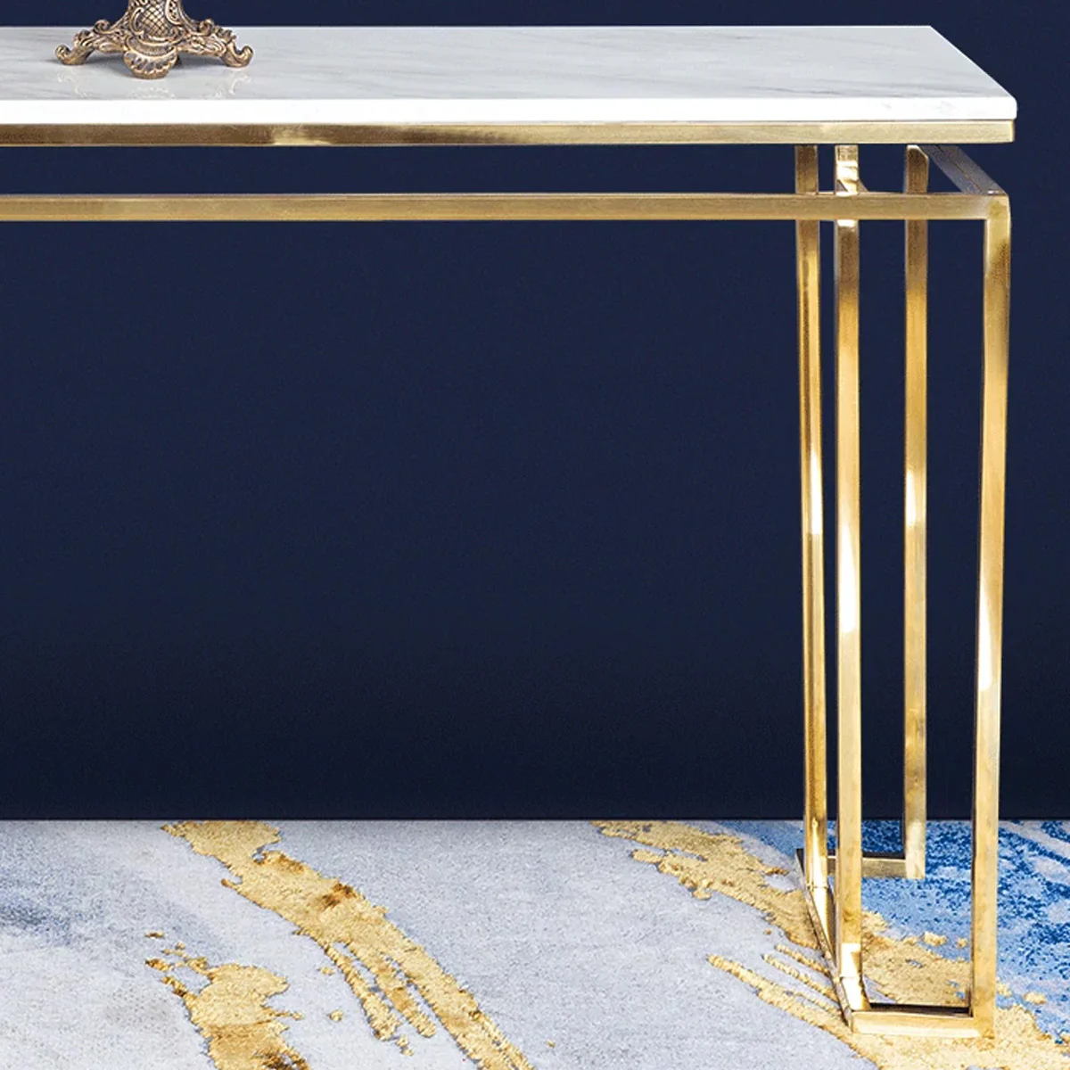 The Square Piped Marble Top Console Table For Living Room - Gold (Stainless Steel) - Image 4