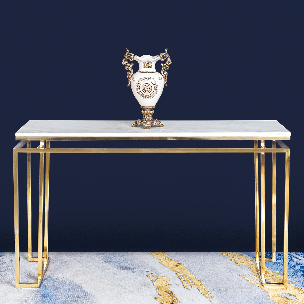 The Square Piped Marble Top Console Table For Living Room - Gold (Stainless Steel) - Image 5