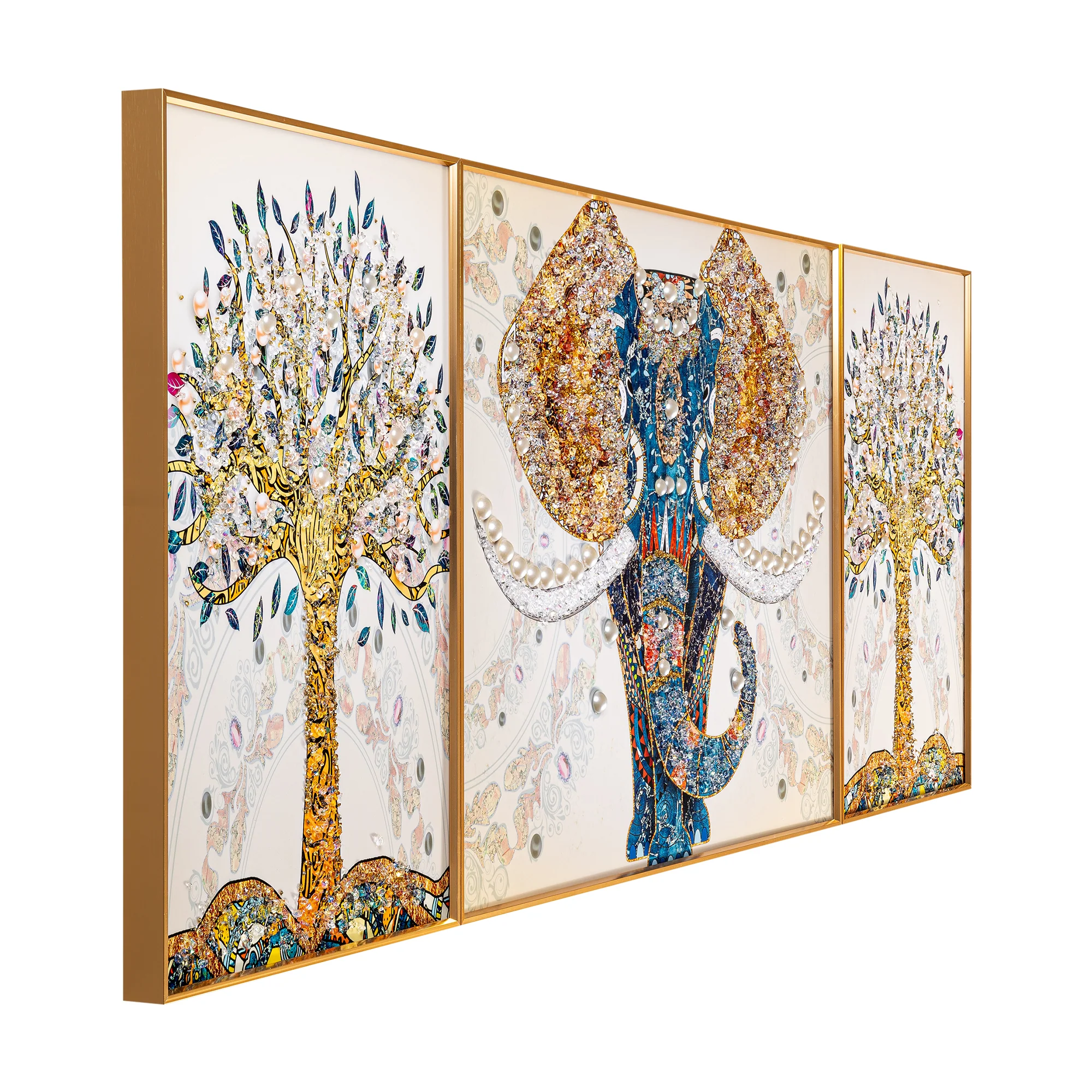 The Udaipur Elephant Framed Crystal Glass Wall Paintings For Home - Set of 3 (Pearl Work) - Image 3