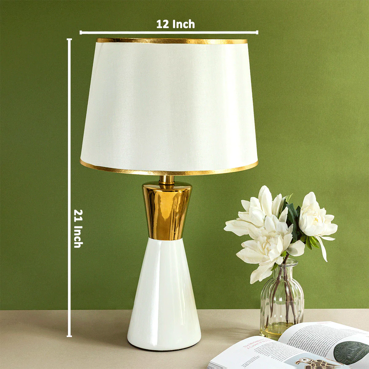 The White and Gold Plateau Decorative Ceramic & Stainless Steel Table Lamp - Image 4