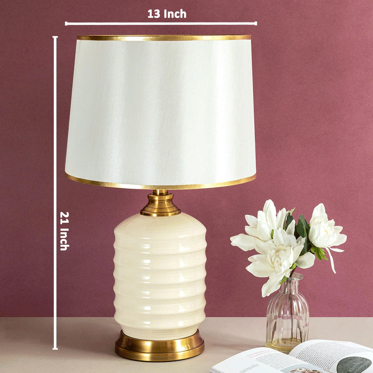 The White and Gold Ripple Decorative Ceramic Table Lamp - Image 3
