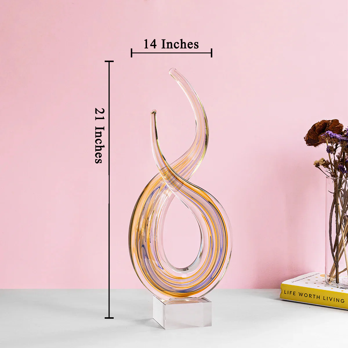 The Yellow Aua Drop Handblown Glass Decorative Vase & Showpiece - Image 2