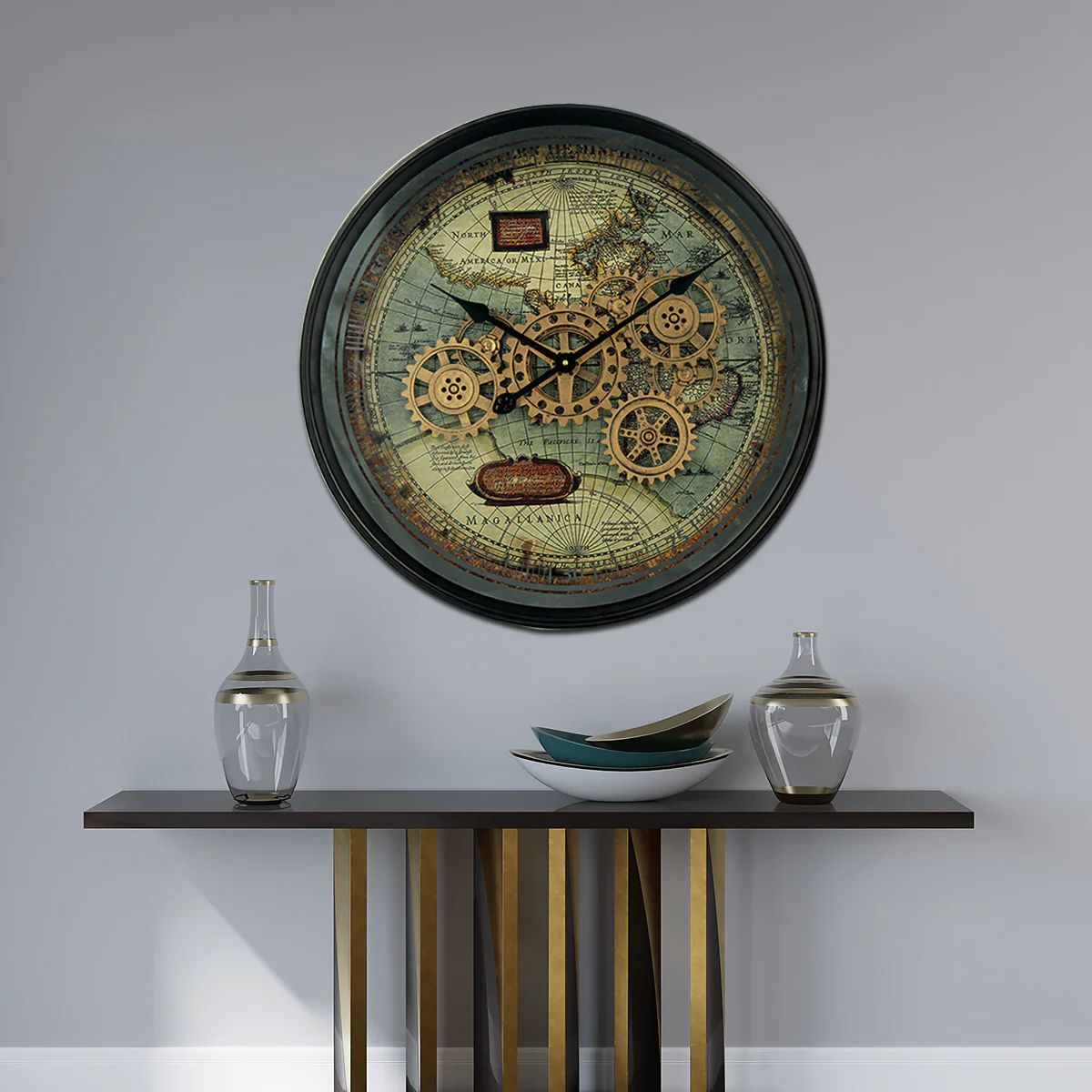 Timeless Tradition Luxury Designer Wall Clock For Living Room With Moving Gear Mechanism Buy Wall Clock Online - Big (Steel Body)