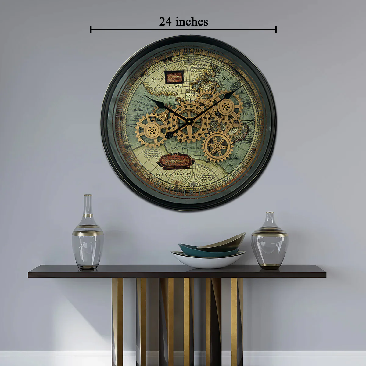 Timeless Tradition Luxury Designer Wall Clock For Living Room With Moving Gear Mechanism Buy Wall Clock Online - Big (Steel Body) - Image 2