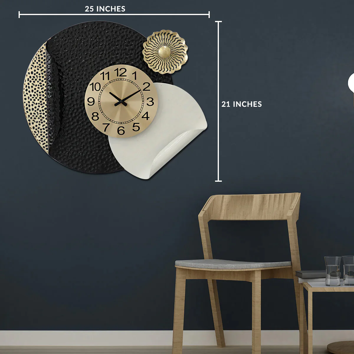 Turtle Back Metallic Gold Decorative Wall Clock and Metal Wall Art Panel - Image 2