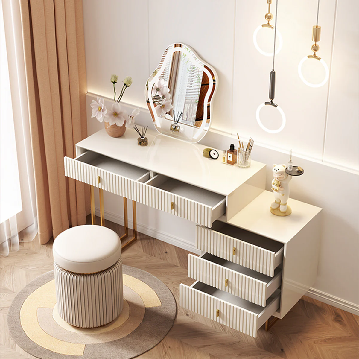 Urban Elegance Makeup Dressing Table & Vanity Set (White) - Image 4