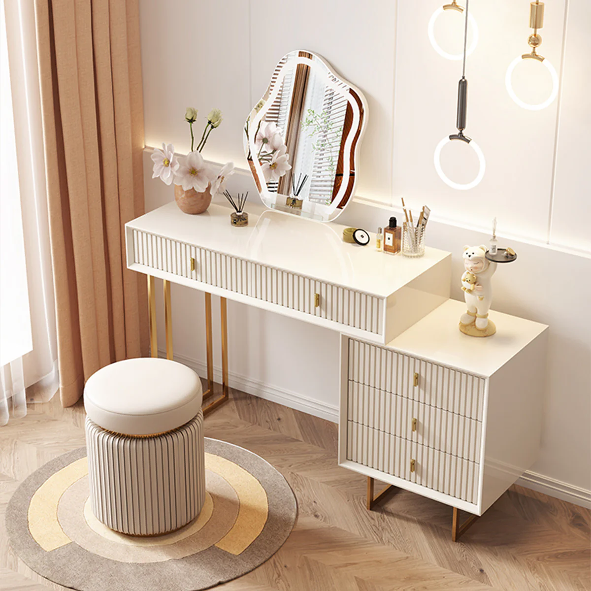 Urban Elegance Makeup Dressing Table & Vanity Set (White) - Image 5