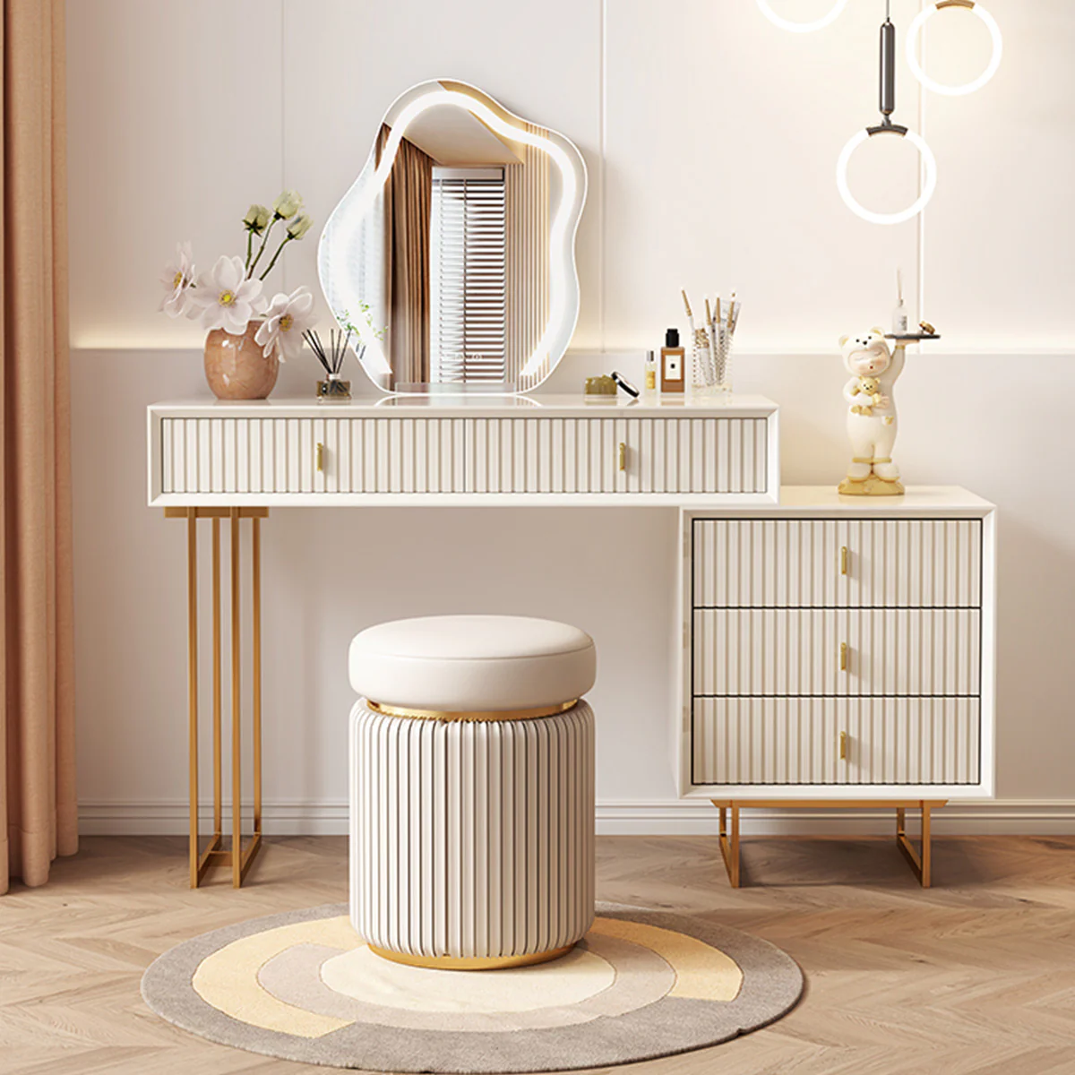 Urban Elegance Makeup Dressing Table & Vanity Set (White) - Image 6