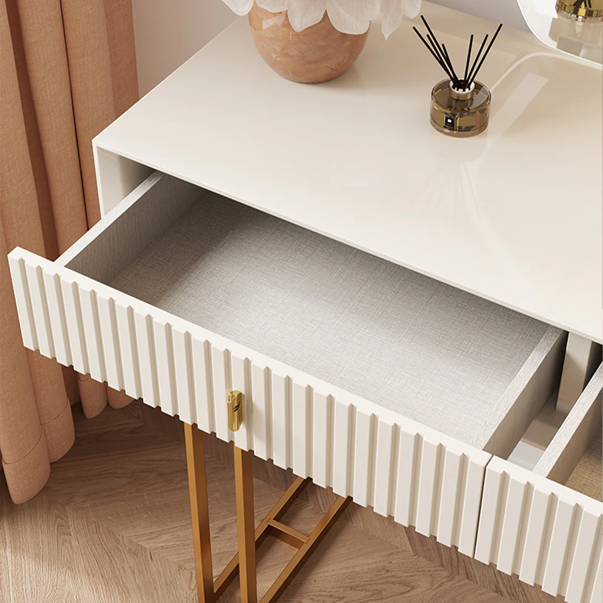 Urban Elegance Makeup Dressing Table & Vanity Set (White) - Image 7