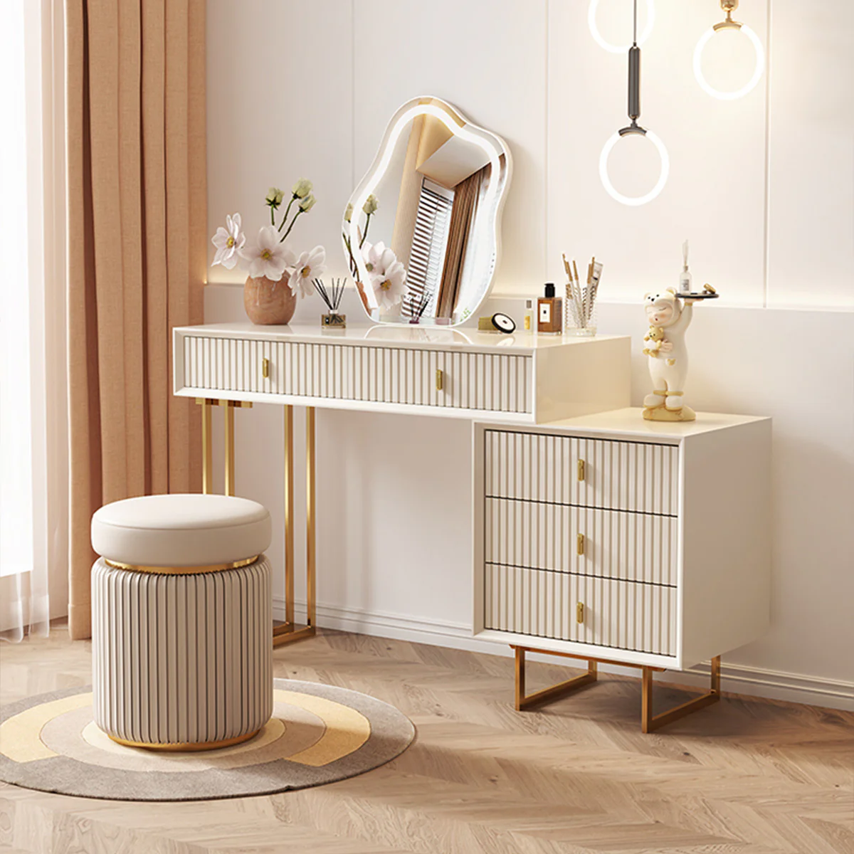 Urban Elegance Makeup Dressing Table & Vanity Set (White) - Image 8
