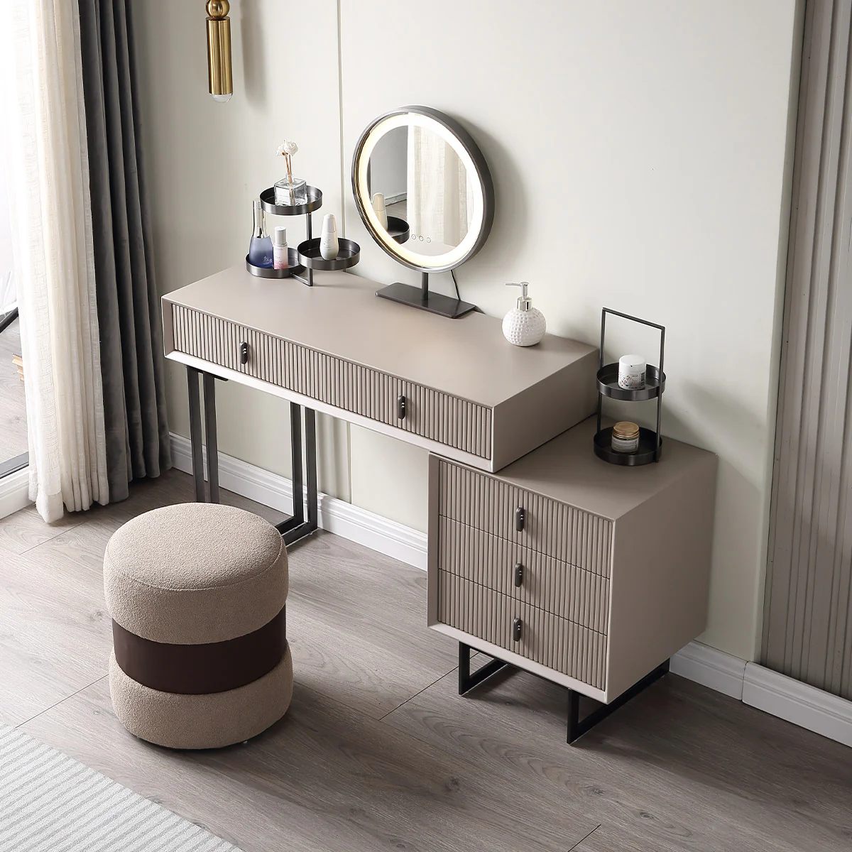 Urban Elegance Makeup Dressing Table & Vanity Set (Gray) - Image 6