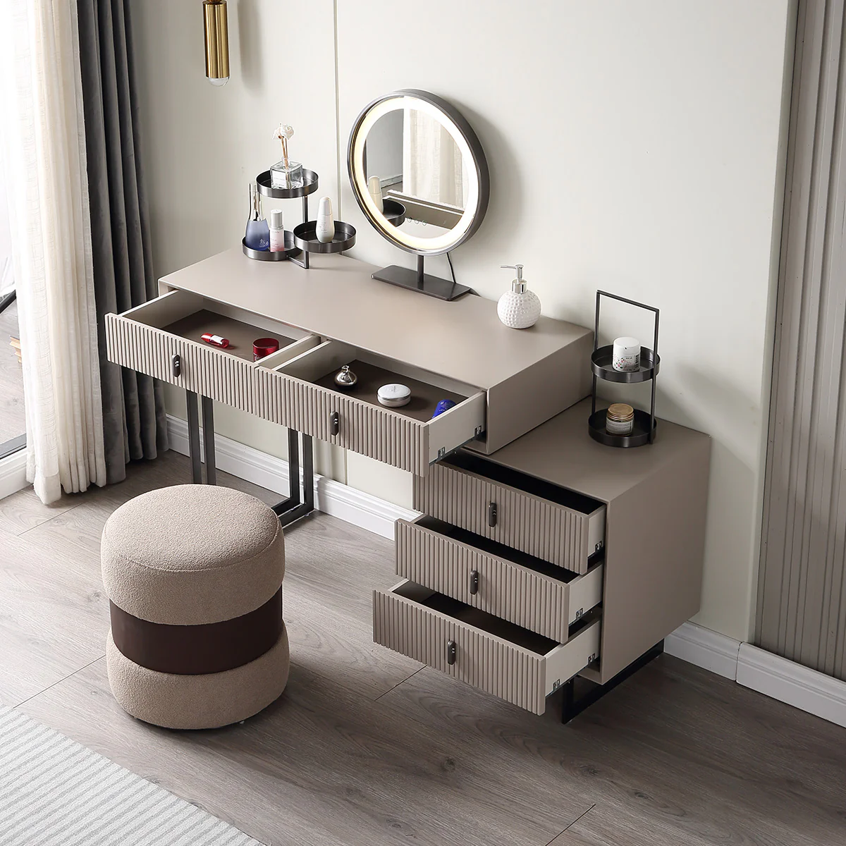 Urban Elegance Makeup Dressing Table & Vanity Set (Gray) - Image 8