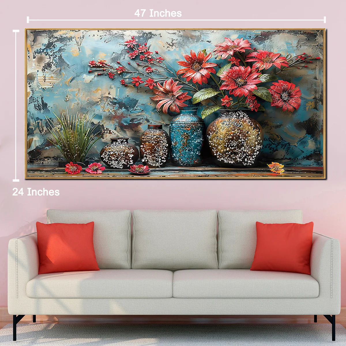 Vase of Crimson Blossoms Crystal Glass Painting & Wall Decoration Items - Image 2