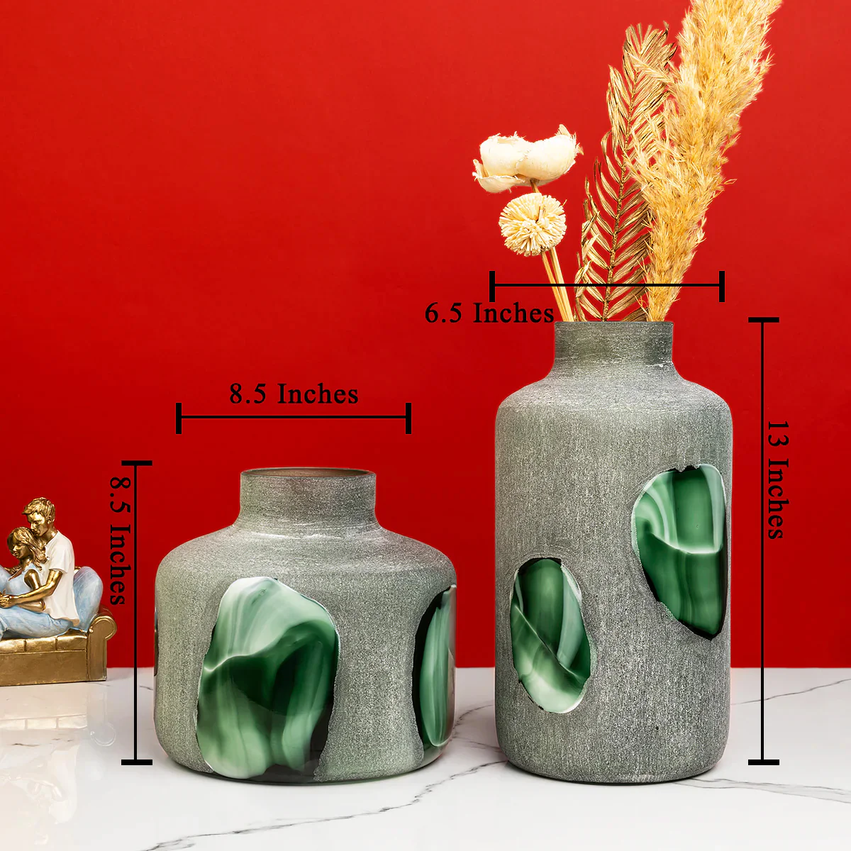 Verdant Radiance Decorative Vases and Showpieces - Set of 2 - Image 2