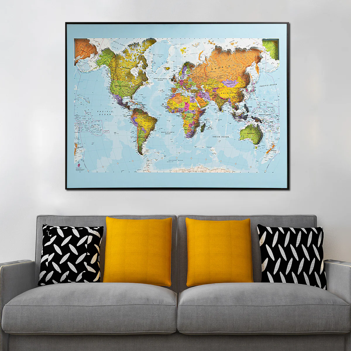 World Map Spectacular Shadow Box Wall Decoration Piece - Light Blue - Image 2