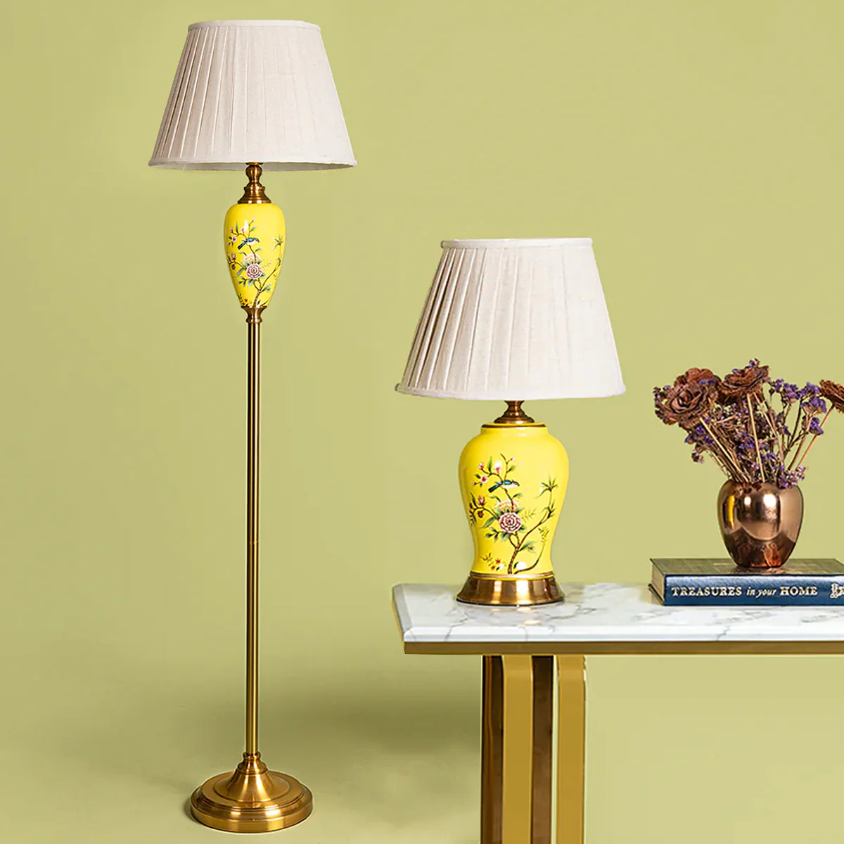 Zurich Modern Tall Floor & Lustrous Shine Living Room Table Lamp - Combo - Image 3